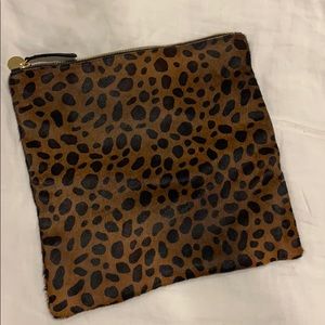 Clare vivier leopard print calf hair clutch